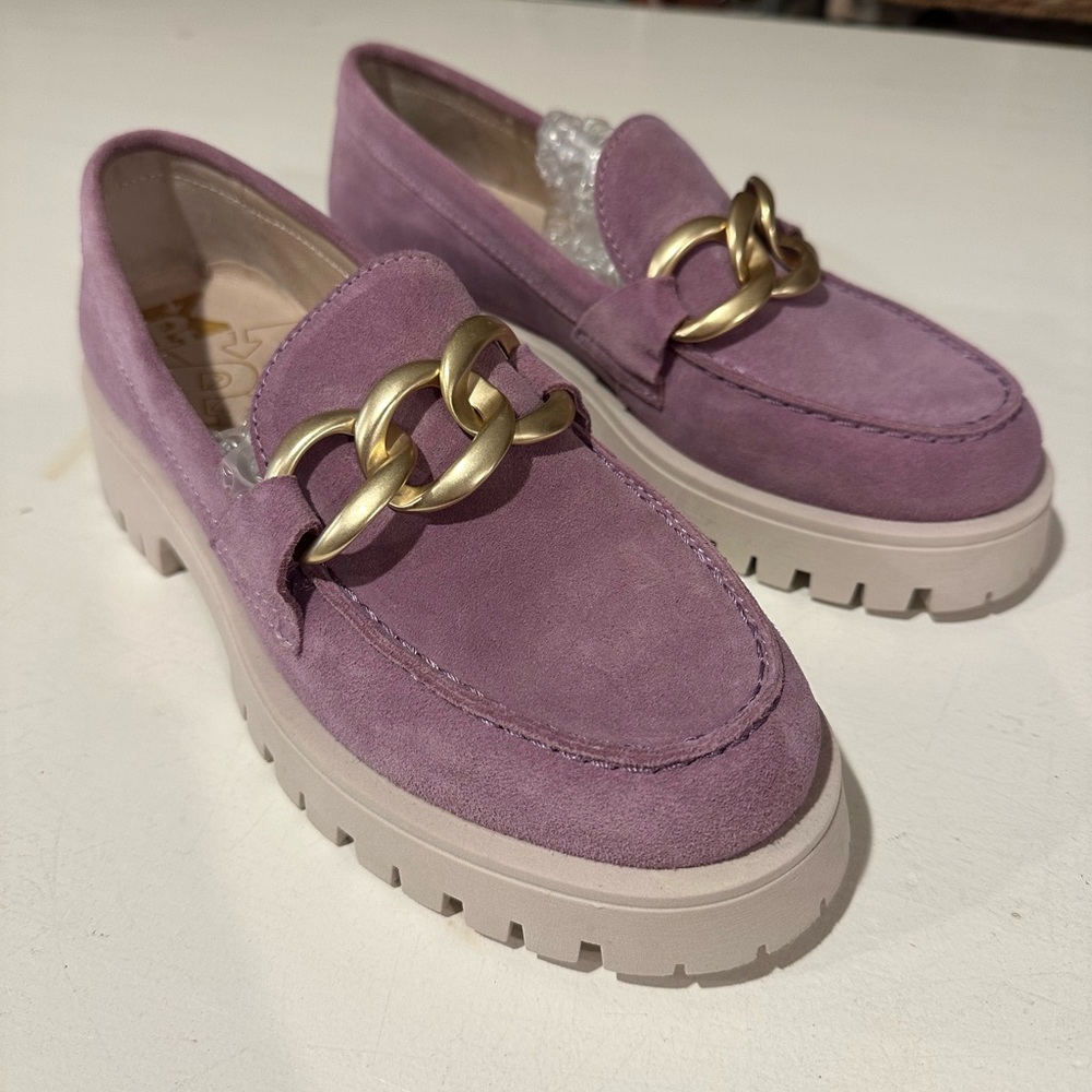 *NEW* Free People-style Chunky Lilac Suede Loafers with Gold Chain